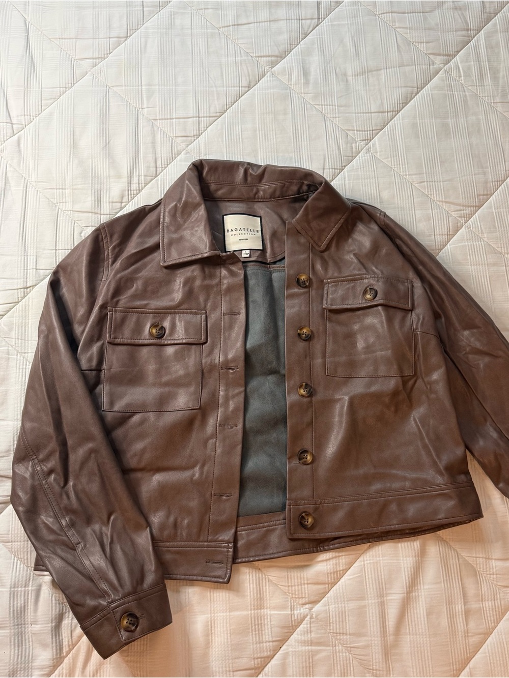 Faux Leather Jacket. Lavender Toupe